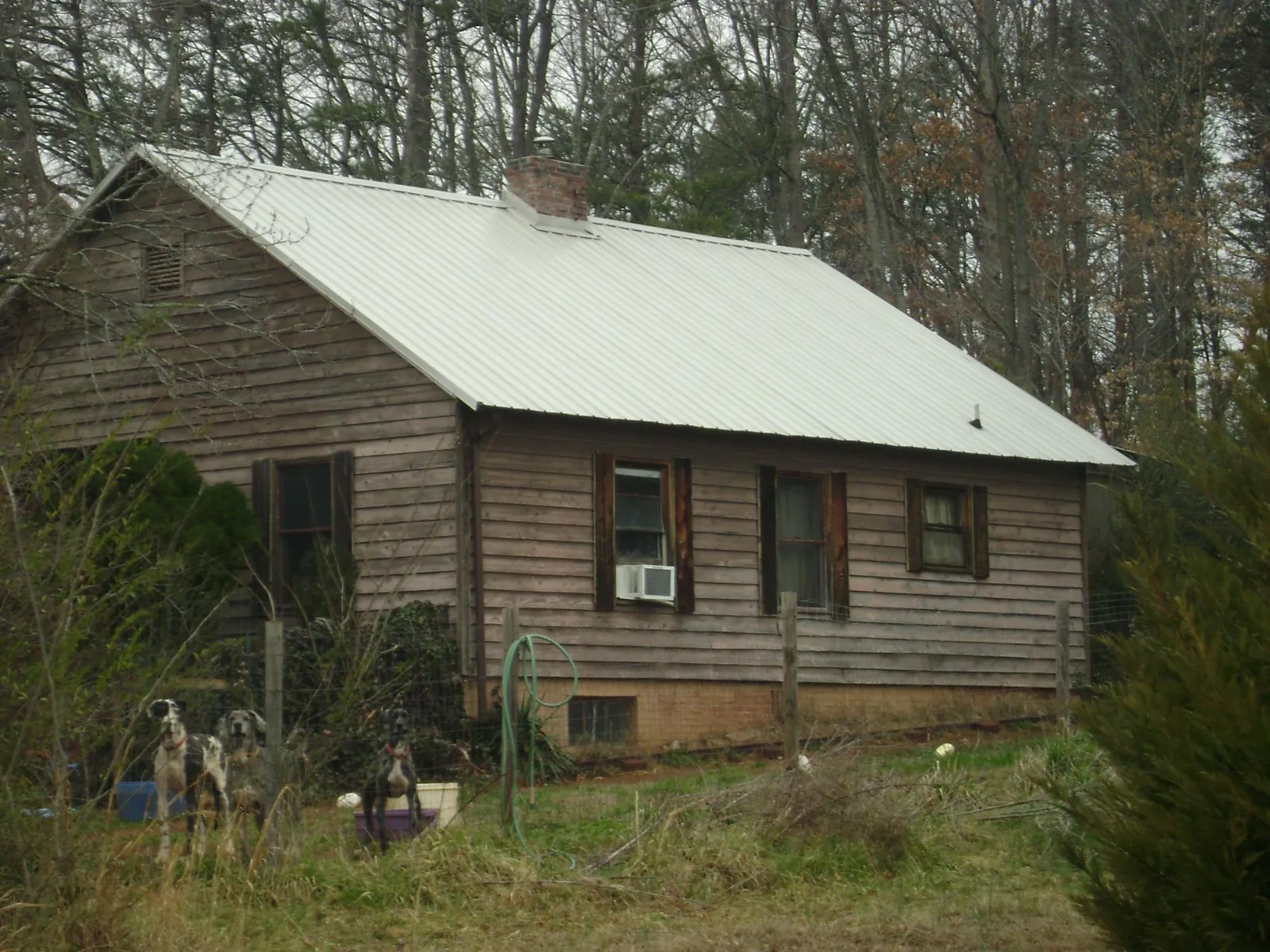 White metal roof on an old wood sided farmhouse, from a Metal Roof Installation job in Oak Park